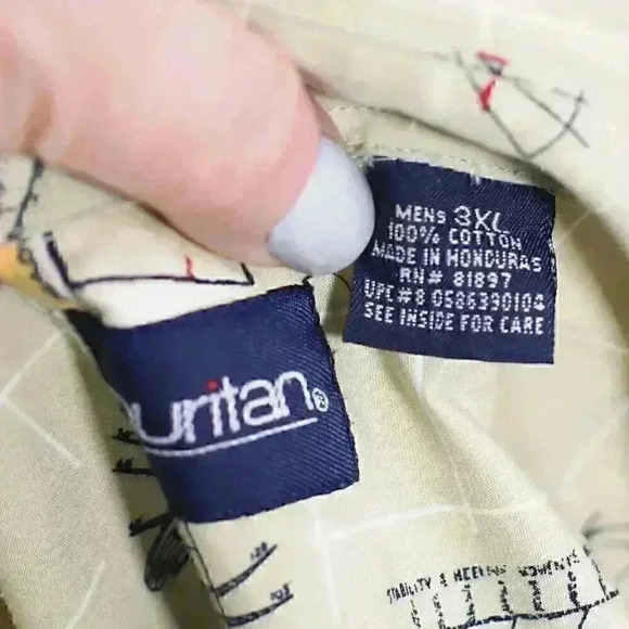 Puritan size 3XL 100% cotton nautical theme short sleeve button down shirt tan - Picture 14 of 16